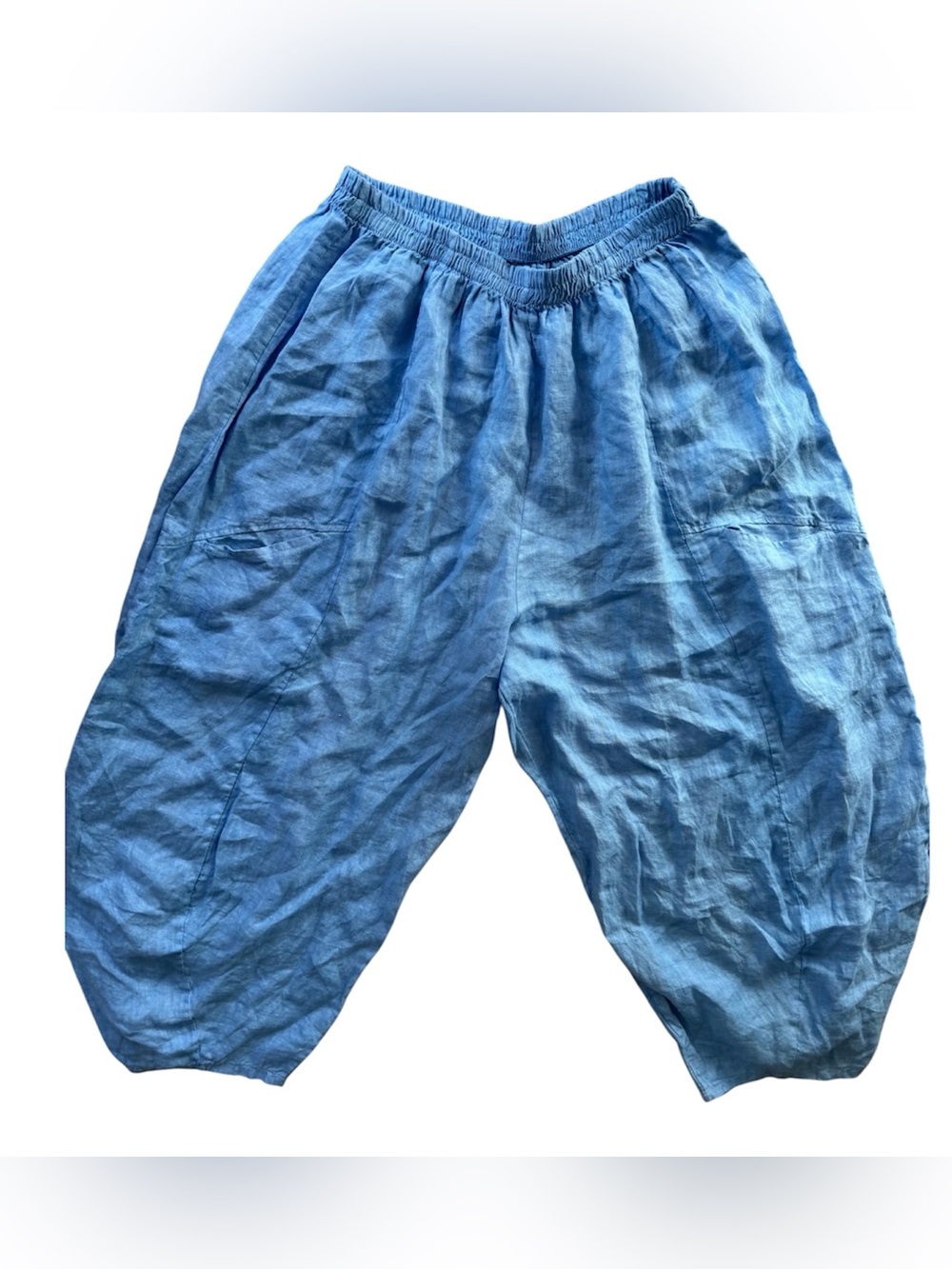Puro Lino Harem Balloon Pants Bright Blue NEW